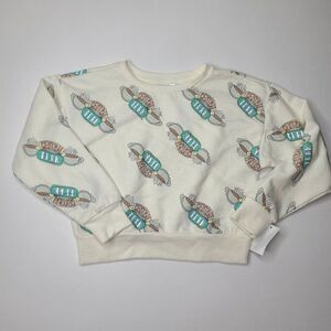 Girls Friends Central Perk Cropped Pullover Sweatshirt Off-White NEW